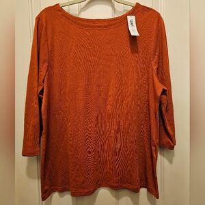 NWT Chico's Rustic Orange Boatneck Top with 3/4 Length Sleeves - 3 (16/1…